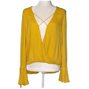 Woman's Boujee Yellow LongSleeve Open Front Blouse